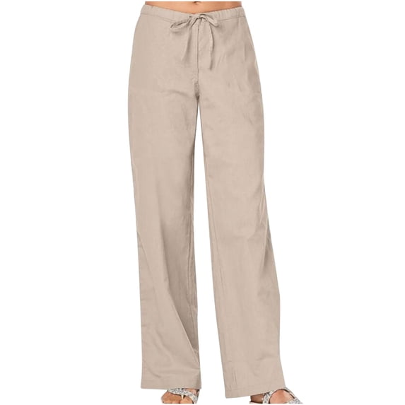 Drawstring High Waist Lounge Pants Women Plain Loose Soft Summer Wide Leg Sweatpants Cotton Linen Pajamas Pants