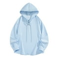 thumbnail image 1 of Drawstring Hoodies for Men Front Criss Cross Loose Casual Hooded Sweatshirt Plain Pullover Tops Fall Winter Spring (2XL, Light Blue), 1 of 5