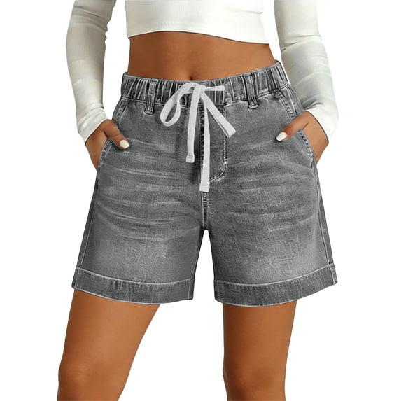 Drawstring Jean Shorts Distressed Jean Shorts Ladies Walking Shorts Wide Leg Jean Bermuda Shorts Modest Jean Shorts For Women Womens Jean Shorts Low Rise Womens Comfy Shorts