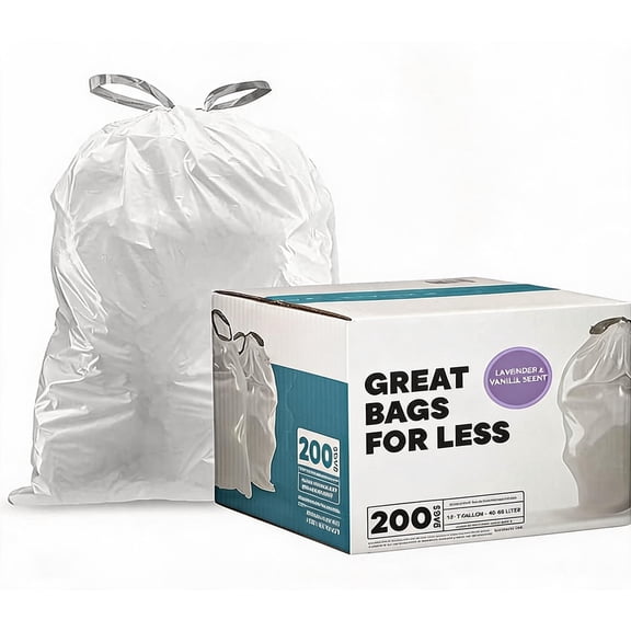 Drawstring Lavender and Soft Vanilla Scented Garbage Can Liners 1317 Gallon 25.25 in x 32.75 in White 200 Count