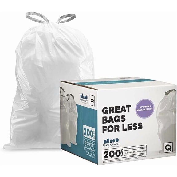 Drawstring Lavender and Soft Vanilla Scented Garbage Can Liners 13-17 Gallon 25.25" x 32.75" White 200 Count