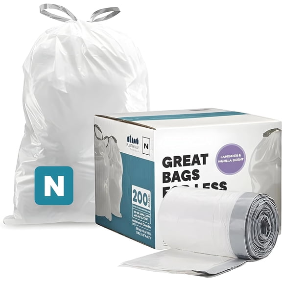 Drawstring Lavender and Soft Vanilla Scented Garbage Can Liners Compatible with Code N 12-13 Gallon 45-50 Liter 1.2 Mil 22.5 x 31.5 Inch