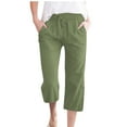 thumbnail image 1 of Drawstring Linen Cropped Pants Womens Solid Color Linen Pants Elastic Waisted Cropped Pants Wide Leg Capris with Pockets Green L, 1 of 6