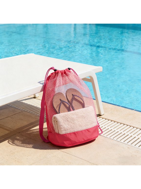 Drawstring Mesh Beach Bag,Quick‑Drain Seashell Collecting Carrier,Light‑Weight Portable Gear Sack For Poolside Market Run Coastal Trip Crabbing Tool Holding Needs