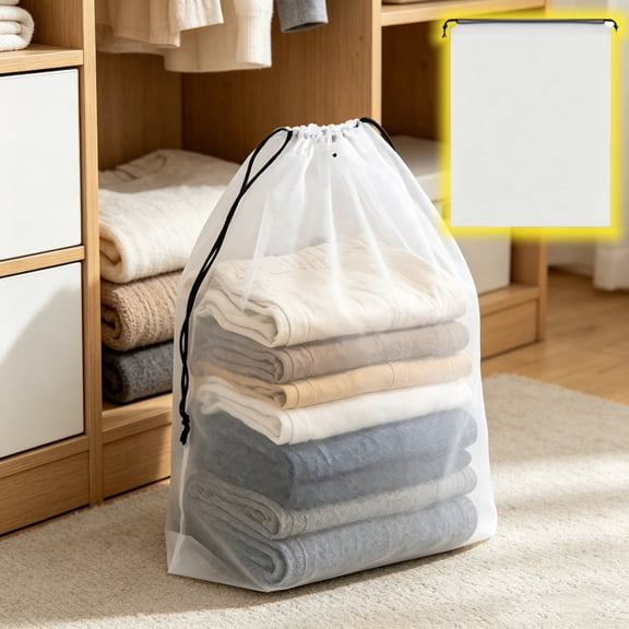 Drawstring Mesh Storage Bag Thick Breathable Fabric Pouch • Travel Packing Organizer • Clothes Shoes Underwear Laundry Storage • 15pcs EVA Set