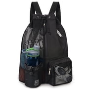 Drawstring Mesh Swim Backpack with Wet Pocket Lightweight Sports Equipment Bag for Swimming Gym Workout Grer Hand Carry Handle Beach Pool, Black