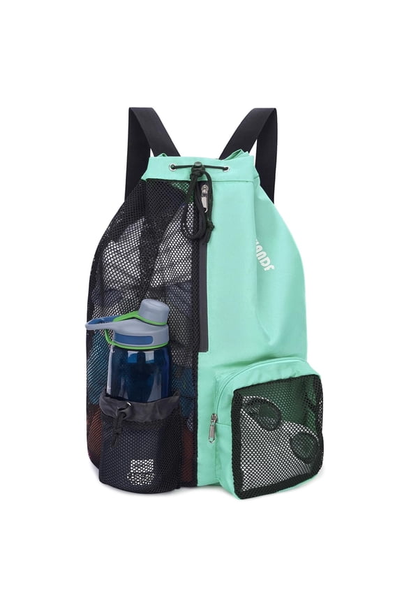 Drawstring Mesh Swim Backpack with Wet Pocket Lightweight Sports Equipment Bag for Swimming Gym Workout Grer Hand Carry Handle Beach Pool, Mint Green