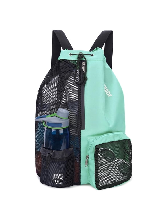 Drawstring Mesh Swim Backpack with Wet Pocket Lightweight Sports Equipment Bag for Swimming Gym Workout Grer Hand Carry Handle Beach Pool, Mint Green