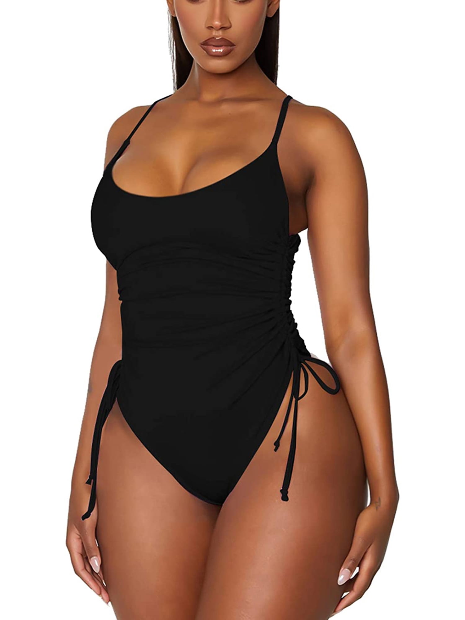 Drawstring One Piece Swimsuit for Women Casual U-shape