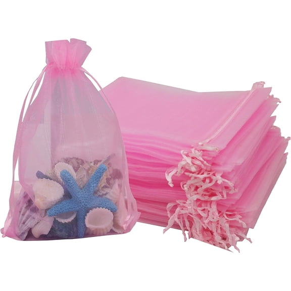 Drawstring Organza Jewelry Pouches GIXUSIL Gift Favor Net Pouch 100Pcs Candy Breathable Tulle Bags for Wedding Party Festival Sheer Mesh Wrap Sachet Bags (4" x 6" Pink)