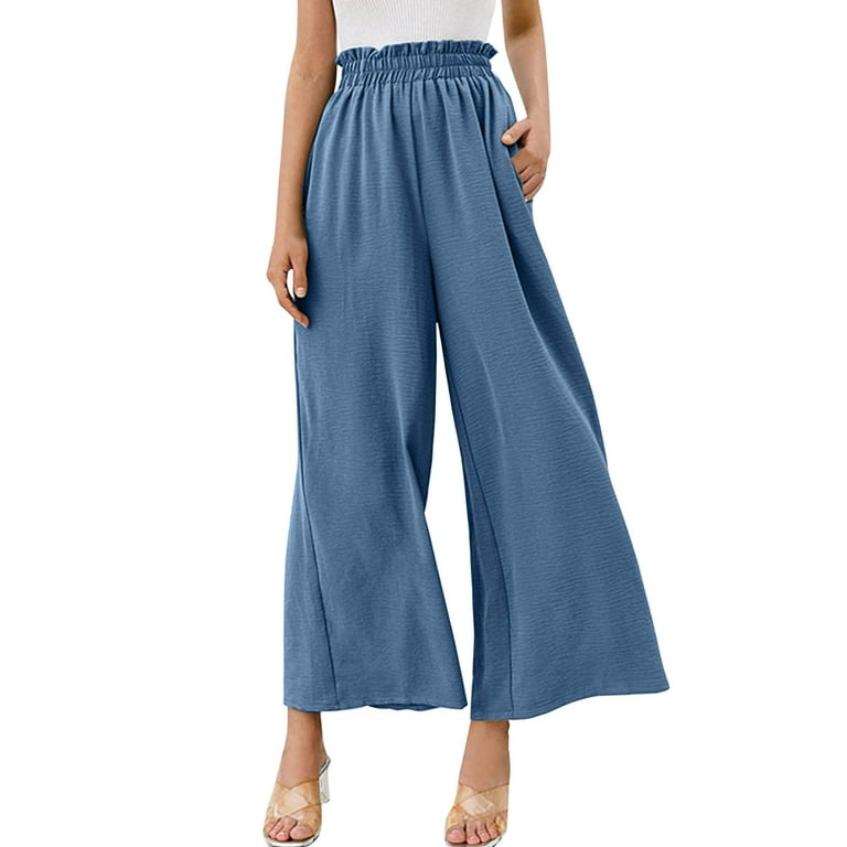 Drawstring Pant Women Wide Leg Pants High Waisted Cotton Palazzo Pants Work  Long Trousers With Pockets Womens Cotton Pants Casual Petite 