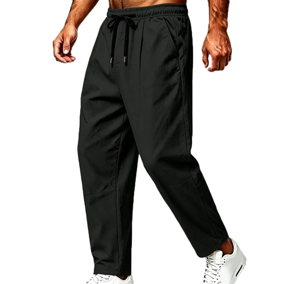 Drawstring Pants Men Jerdar Men's Japanese Casual Straight-Leg Mid Linen Cotton Cropped Pants Breathable Loose Plus Size Trousers