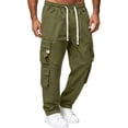 thumbnail image 1 of Drawstring Pants Men Jerdar Men's Thin Straight Work Cargo Pants Trendy Versatile Multi-Pocket Wear Labor Trousers, 1 of 6