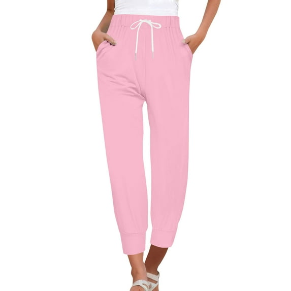 Drawstring Pants Women, Audhol Sweatpants for Women Pants Drawstring Casual Fashion Solid Color Cropped Pants Joggers for Women Pink 3XL
