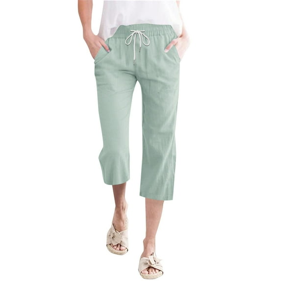 Drawstring Pants Women, Audhol Women High Waisted Wide Leg Pants Fashion Drawstring Elastic Trousers Comfy Straight Leg Long Pants with Pockets Summer Pants for Women 2025 Mint Green L