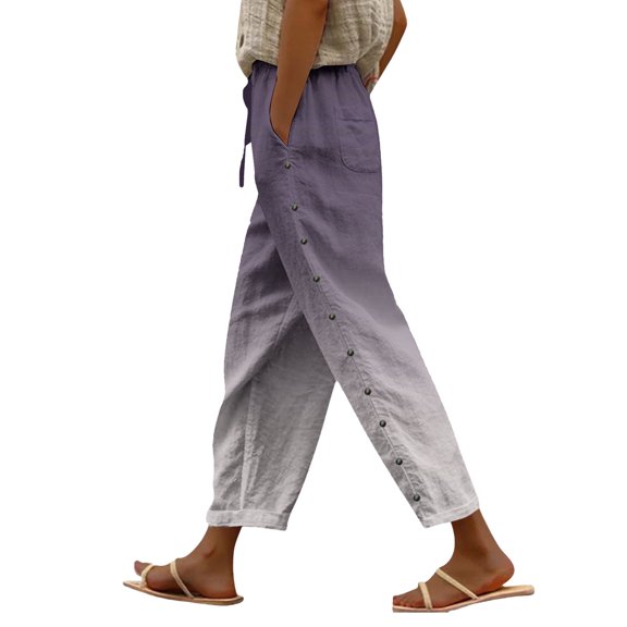 Drawstring Pants Women, Audhol Women's Gradient Elastic Pants with Pocket Buttons 9 inch Loose Casual Pants Lightweight Lounge Pants Rose Gold 3XL