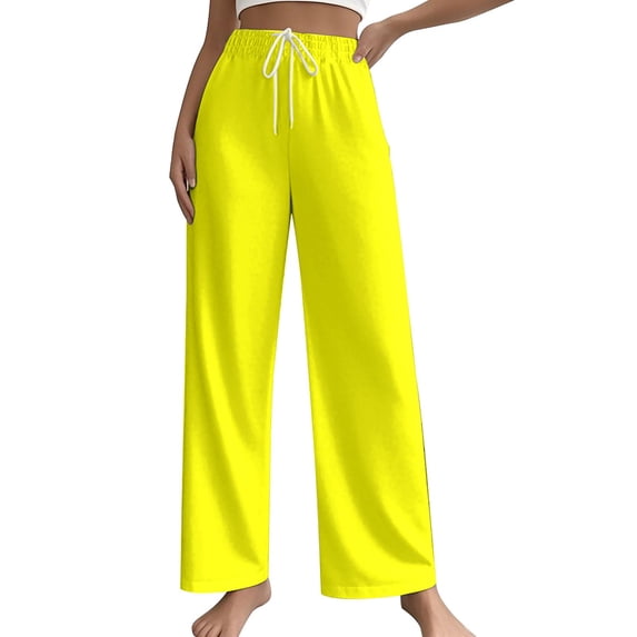 Drawstring Pants Women Audhol Women's Wide Leg Sweatpants Baggy Pants Fashion Clothing Athletic Joggers with Pockets Womens Lounge Pants Light Yellow XL