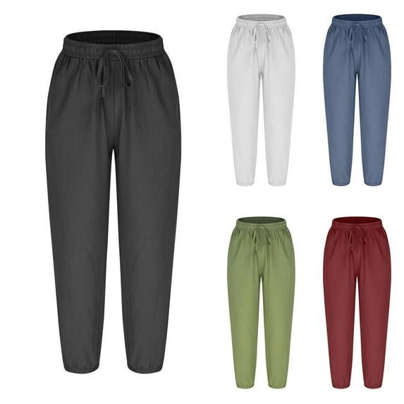 Drawstring Pants Women - Elastic Waist Jogger Pants for Women Travel Casual Solid Color Loose Trousers with Pockets