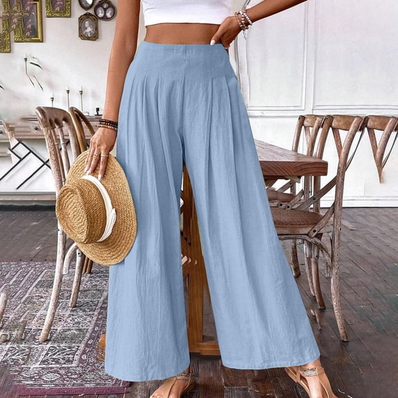 uublik Drawstring Pants Women Light Blue High Waist Casual Loose Beach Travel Lounge Pants