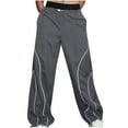 thumbnail image 1 of Drawstring Pants with Pokets Womens Low-waist Cargo Trousers Gym Overalls Low Waist Sports Loose Fit Joggers PantsSGray, 1 of 7