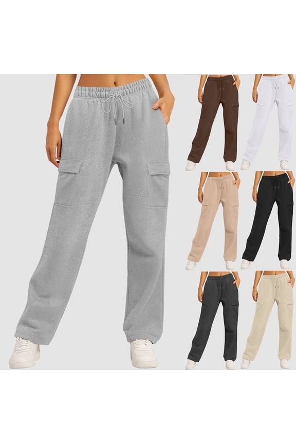 Drawstring Pocket Sweatpants Women High Waisted Loose Fit Casual Joggers Outdoor Sports Pants with Elastic Waist Lounge Pants for Hiking Gifts for Women | Sopatenor,Black L