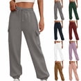 thumbnail image 1 of Drawstring Pocket Sweatpants for Women, Straight Leg Wide Leg Pants, Casual Solid Color Lounge Pants, Relaxed Fit Joggers, Work From Home Gifts for Women | CSEONE,Wine L, 1 of 9