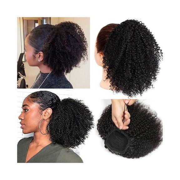 Drawstring Ponytail Extensions Afro Kinky Curly Human Hair Ponytail 10"-24" Natural Black Brazilian Remy Hair Afro Curly Ponytail Hair Pieces