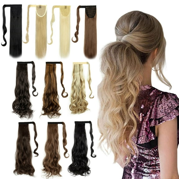 Drawstring Ponytail Hair Extension 20" 22" Curly Wavy Straight Hairpiece One Piece Ponytail Extension Long Pony Tails for Women(Natural Black/Dark Brown)
