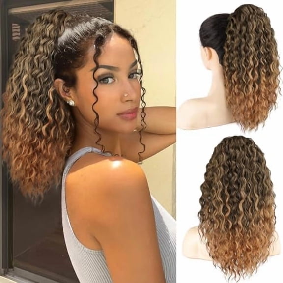 Drawstring Ponytail Ponytail Extension Curly Ponytail Extension for Black Women 16Inch Long Curly Wavy Synthetic Ponytails Extension for Women