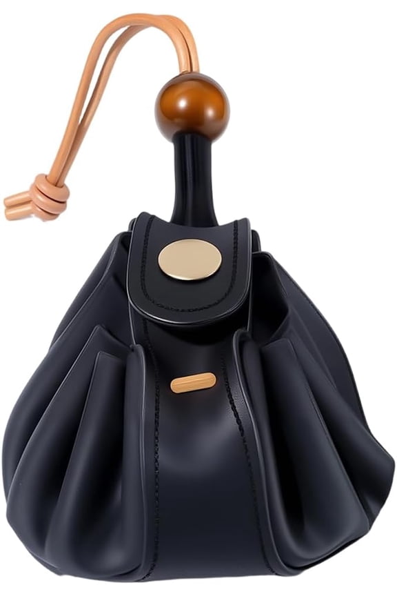 Drawstring Pouch Cowhide Dice Pouch Storage Bag Snap Button Coin for Men Women Storage Renaissance Dice Bag (Black) for DIY