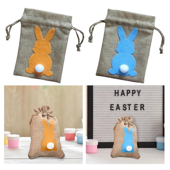 Drawstring Pouches,Easter Rabbit Decoration Burlap Drawstring,Easter Bunny Decor Drawstring Burlap Bag,Jewelry Candy Bag 14x10cm Kids Birthday Party,Gift Pouches Cookie Packing Bag