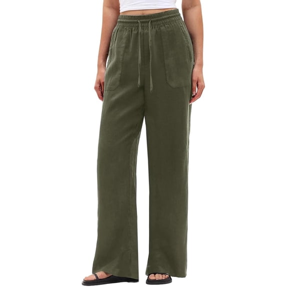 Drawstring Relaxed Fit Pocketed Casual Long Pants For Women Summer High Waisted Comfortable Everyday Vacation Beach Lounge Style Breathable Versatile