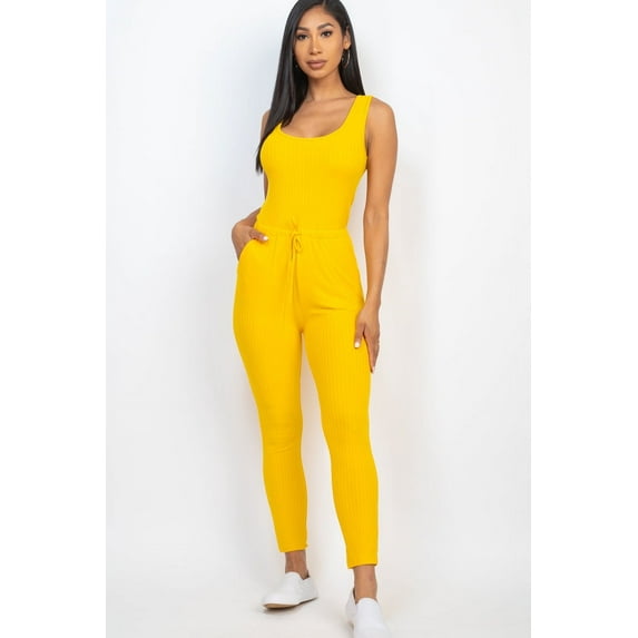 Drawstring Ribbed Sleeveless Jumpsuit