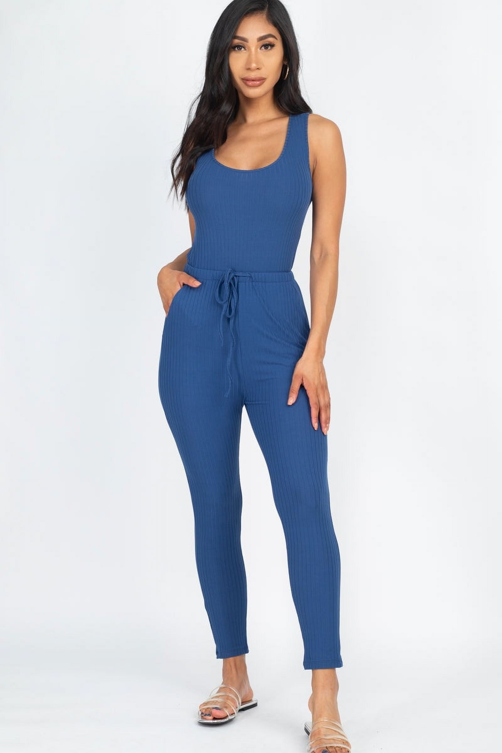 Drawstring Ribbed Sleeveless Jumpsuit