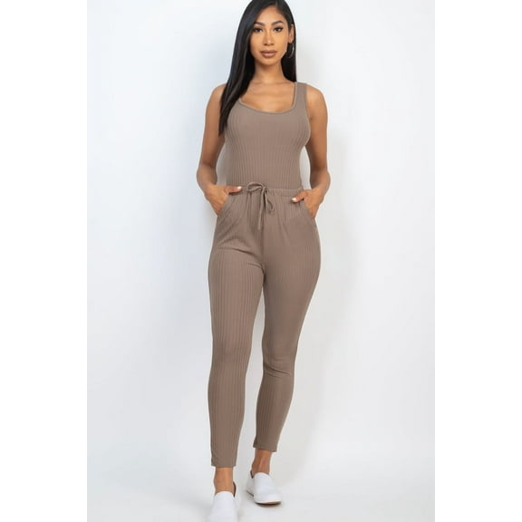 Drawstring Ribbed Sleeveless Jumpsuit