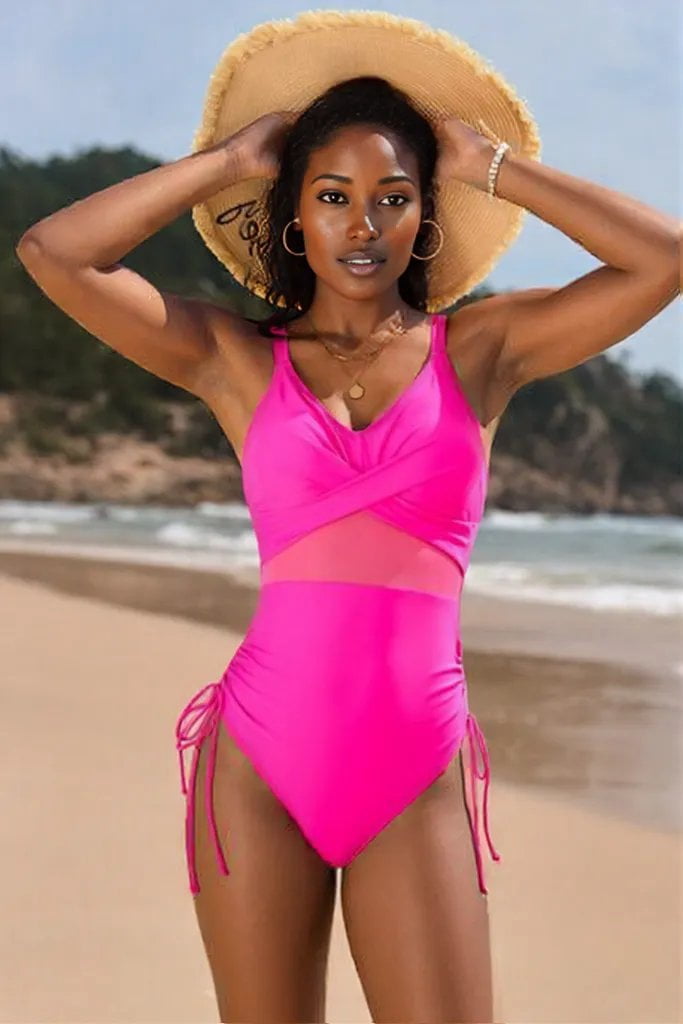 Drawstring Ruched V-Neck One-Piece Swimwear