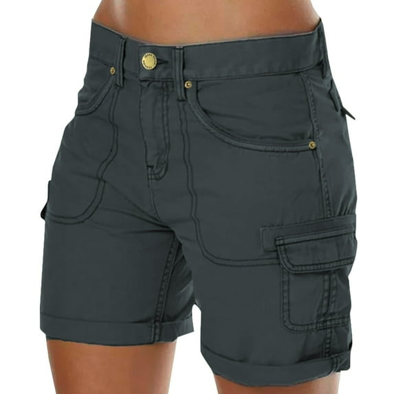 Drawstring Shorts For Women Loose Solid Color Mini Pant Summer Beach Buttons Hot Pants Cargo Flowy Shorts For Women Plus Size Grey XL