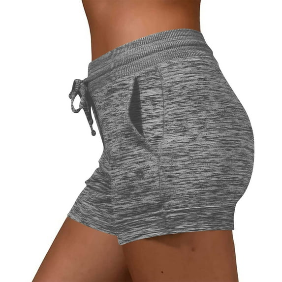 Drawstring Shorts for Women, Soft Comfy Activewear Loungewear Shorts, Solid Color Short Pants with Pockets Gray L