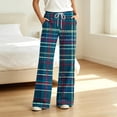 thumbnail image 1 of Drawstring Sleep Pants Women Plaid Wide Leg Pajama Loose Fit Loungewear Trousers with Pockets S, 1 of 7
