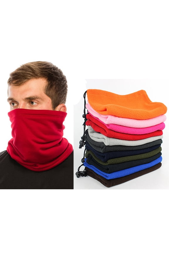 Drawstring Solid Color Thickened Warm Tube Scarf Unisex Autumn Winter Outdoor Polar Fleece Cycling Face Cover,Rose Red