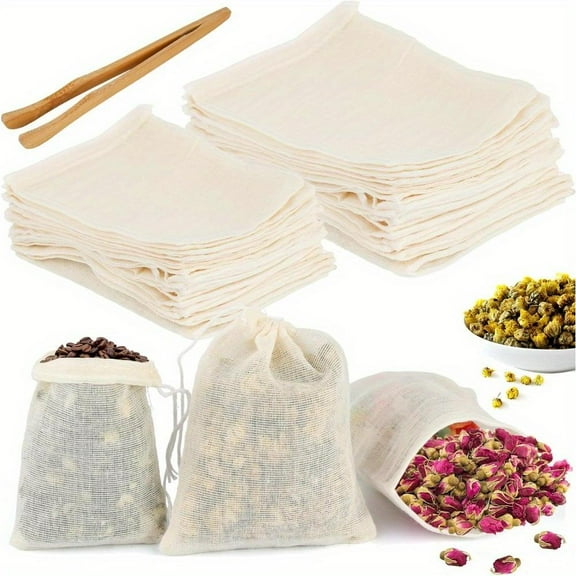 Drawstring Soup Bags Tea Bags for Loose Tea with Drawstring Straining Cheesecloth Bags, Spice Bags for Cooking Muslin Bags Bone Broth Brew Bags Kitchen Accessaries