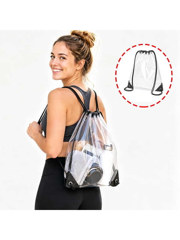 Drawstring Sports Backpack, Clear Gym Bag String Backpack for Men Women, Large Capacity Waterproof Athletic Sackpack for Travel, Swimming, Cycling