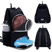 Soccer Backpack Basketball Bag Black Drawstring Sports Backpack Gym with Shoe Compartment Wet Pocket Hook with Name Tag, for Men Women Youth Adults