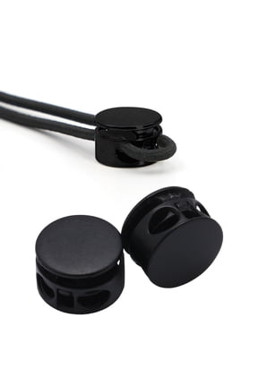 Drawstring Stoppers - 50 Pcs Double Hole Metal Spring Button Fasteners - Round Slider Toggles for Hoodies Pants Backpacks - End Fittings - 50 Pack Black