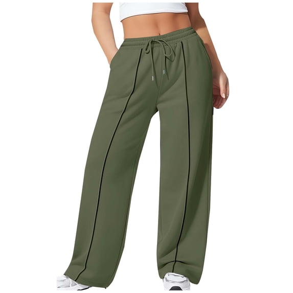 Drawstring Sweatpants, Elastic Waist Straight Leg Fleece Pants for Running Workout Trousers, Women's Plus Size