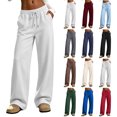 thumbnail image 1 of Drawstring Sweatpants for Women Solid Color Loose Casual Outdoor Sports With Pocket Pants for Outfit Travel, 1 of 8