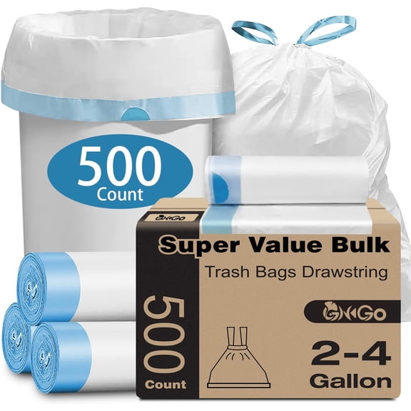 Drawstring Trash Bags 2-4 Gallon 17.7 x 19.7 Inches 500 Count