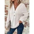 thumbnail image 1 of Drawstring V-neck Casual Pullover Hoodie (M, White), 1 of 9