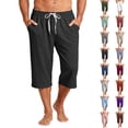 thumbnail image 1 of Drawstring Waist 3/4 Capri Shorts Men Elastic Casual Gym Exercise Loungewear Bottoms with Pockets, #02 Black, S, 1 of 7