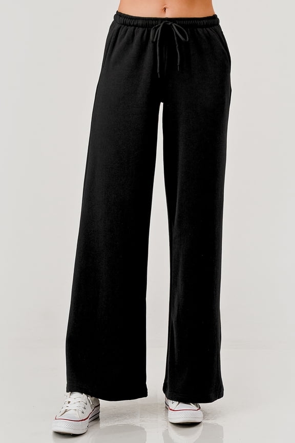 Drawstring Waist Fleece Lined Wide Leg Pants